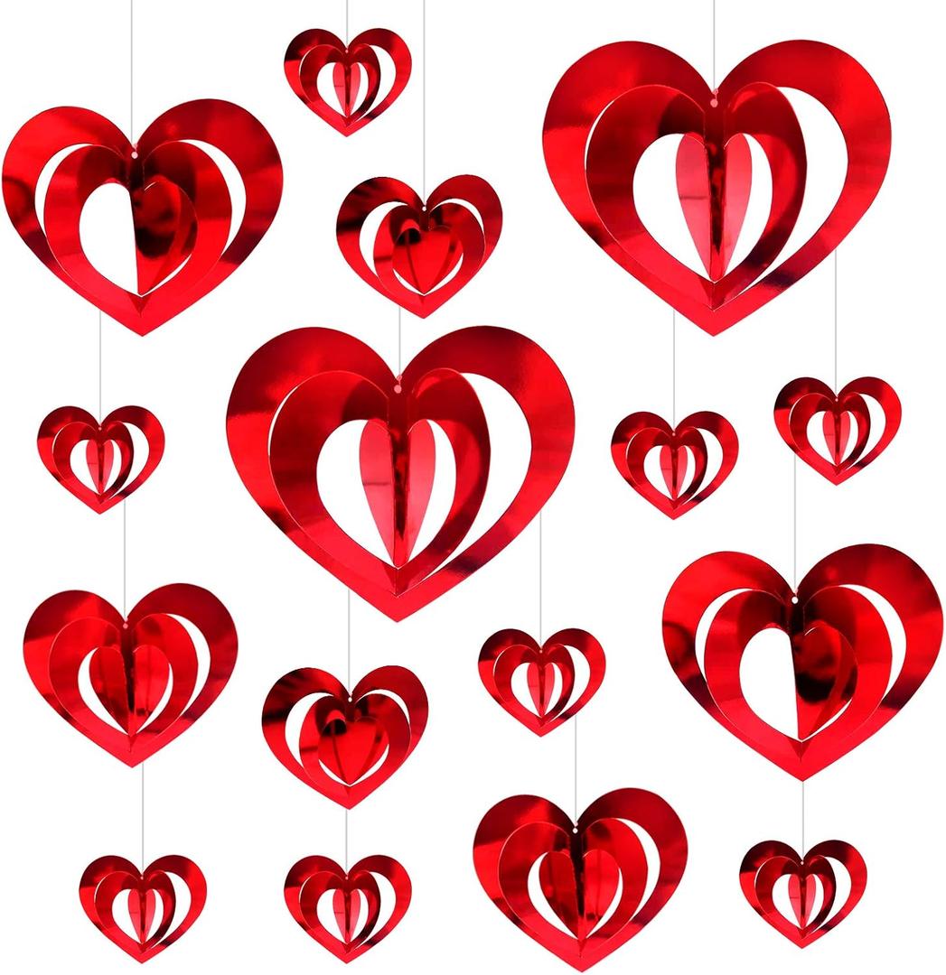 Deloky 32 Pcs Valentine's Day Heart Hanging Foil Decorations, Swirl Red Hearts Ornaments, 3D Heart Garland Ornaments for Valentine's Day Wedding Anniversary Tree Party Decoration