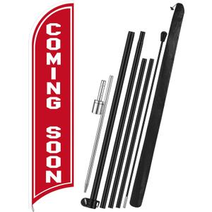 Remagr Coming Soon Windless Feather Banner Swooper Flag Sign 15 ft Tall Stand Coming Soon Advertising Flag Sign with Pole Kit and Fiberglass Ground Stake for Outside