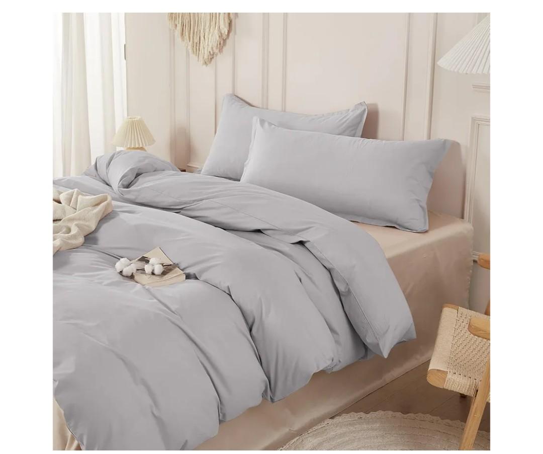 SAPHREAS 100% Washed Cotton Duvet Cover King Size Set, Linen Like Comforter Cover with Zipper Closure & Corner Ties (No Comforter), 104x90 Light Grey