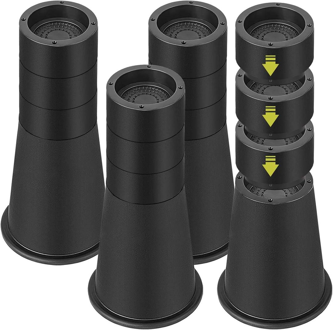 4 Pack Bed Risers 12 or 6 inch Heavy Duty, Adjustable Furniture Risers Lift Height 11.4",9.6", 7.8", 6" For Table Desk Couch Chair Sofa Cabinet Bed Frame Dorm, Round Stackable Table Leg Risers, Black