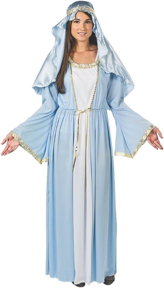 Fun Express Virgin Mary Costume for Women - Biblical Christmas Costumes for Adults | Deluxe Blue Robe with Gold Trim & Headpiece for Nativity Plays, Church Events & Holiday Performances One Size