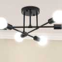 Modern Sputnik Chandelier, 6-Light Ceiling Light, Flush Mount Ceilihg Light Fixture for Bedroom, Dining Room, Kitchen, Office, Black (Black (no bulbs))