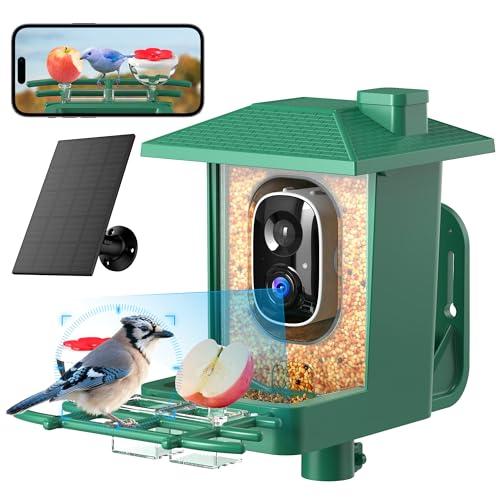Bird Feeder with Camera Outdoor Solar: Smart Birdfeeder with AI Recognition - 2K HD Live Stream Video Camera for Outside Wild Birds Garden Decor - Bird Lover Gifts