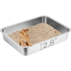 Stainless Steel Cat Litter Box, 17.7" x 13.8" x 2.8" Metal Litter Pan, Small Litter Box for Little Cats Kittens, Easy Cleaning