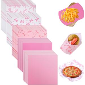 Havawish 400 Pack Valentines Wax Paper Sheets for Food 12x12 Inch Pink Bow Parchment Dry Waxed Deli Paper Sheets Waterproof Sandwich Wrapping Greaseproof Food Basket Liners for Picnic Kitchen Supplies