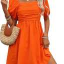 Floerns Women's Puff Short Sleeve Boho Dress Square Neck Summer A Line Dresses L