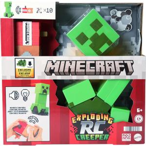 Mattel Minecraft Exploding RC Creeper with Lights & Sounds, 10 Explosion Particles, Game-Authentic Movement & DLC Code, 10cm/3.94"
