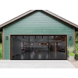 Garage Door Screen 19x10ft For 2 3 Car, Retractable Fiberglass Magnetic Screen Mesh Curtain Doors, Heavy Duty Weighted Bottom, Easy Assembly, Hands Free for Garage Carport Patio Porch (Black, 19x10ft)