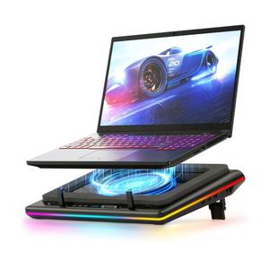 llano V12 RGB Laptop Cooling Pad, Gaming Laptop Cooler, Laptop Cooling Fan Stand with 5.5 Inch Powerful Turbofan, for 15.6-19in Laptop, Adjustable Speed, Touch Control, LCD Screen, Black (RGB)