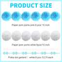 Blue Party Decorations Paper Pom Poms for Baby Shower, Wedding, Birthday, Wedding, Graduation, Outdoor Decor 18 pcs