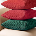 Christmas Decorative Pillow Covers 18x18, Set of 4 Soft Striped Corduroy Throw Pillow Cover for Holiday,  Pillow Cases Decor for Sofa Couch Cushion Living Room, Red Green