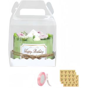 10Pcs Clear Cake Boxes with 10 Stickers and 1 Roll Ribbon Transparent Cake Carriers Plastic Cupcake Candy Food Storage Box for Home Wedding Birthday Party Favors Decor,5.5"X5.5"