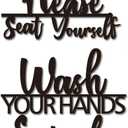 Amyhill 2 Sets Bathroom Wall Decor Wash Your Hands Seriously and Please Seat Yourself Sign Funny Restroom Decor Wooden Farmhouse Rustic Relax Quotes Wall Art for Laundry Toilet Black