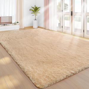 Sour Lemon 8x10 Area Rugs for Bedroom, Living Room Fluffy Rug, Large Area Rug Shag Shaggy Carpet Soft Plush Furry Bedside Rugs, Machine Washable Area Rugs for Kids Girls Boys Home Decor Anti Slip (Beige)