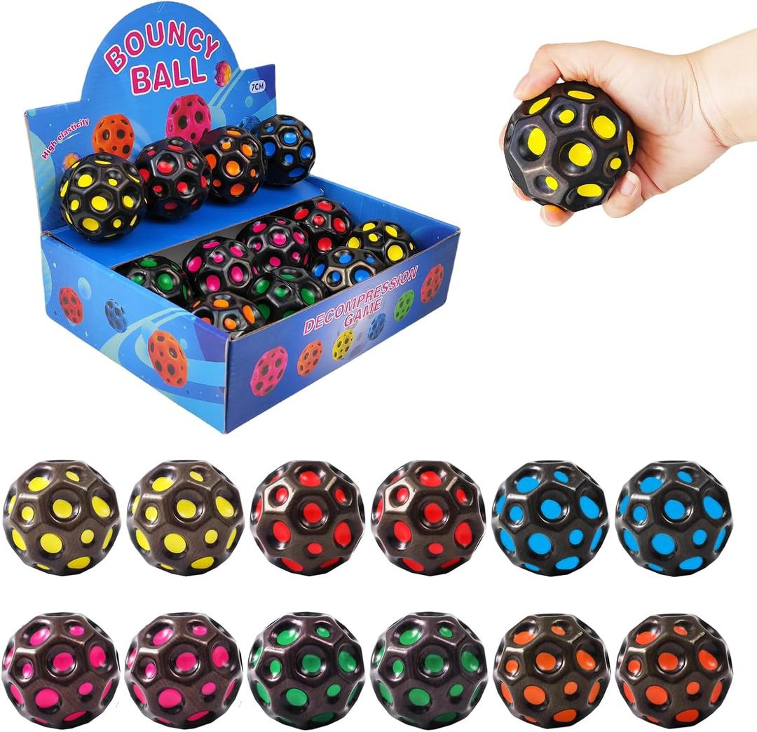 Bouncy Ball, Colorful Big Super Bouncy Astro Balls, Extreme High Bouncing Balls for Kids,Fun Kids Lightweight Foam Jump Balls for Outside, Improve Hand Eye Coordination Ability (12 Pack) (black polka dots)