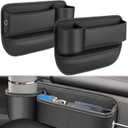 JINRUITOP Car Seat Gap Filler Organizer with Cup Holder, 2 Pack Adjustable Leather Car Side Seat Storage Box, Multifunction Interior Storage Organizer for Phones Keys Sunglasses Cards, Black
