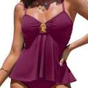 Aleumdr Women's Tankini Bathing Suits Bandeau 2 Piece Swimsuits Shell Swim Tank Top with High Waisted Bottom (Purple, L)