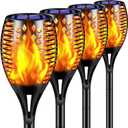 TomCare Solar Lights, 43" Waterproof Flickering Flames 96 LED Torches Outdoor Landscape Decoration Lighting Auto On/Off Pathway Lights for Garden Patio Yard, Black(4)