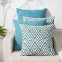 HPUK Decorative Throw Pillow Covers Set of 4 Geometric Design Linen Cushion Cover for Couch Sofa Living Room, 18"x18" inches, Aqua Blue