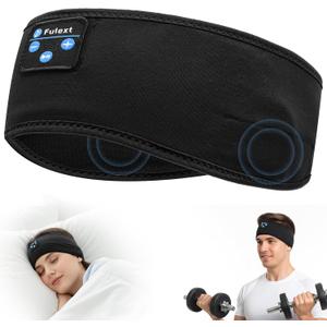 Sleep Headphones Bluetooth 5.4 Headband, Wireless Sleep Headphones with Ultra-Thin HD Stereo Speakers for Side Sleepers, Sweatproof Sports Headband for Workout Yoga Running Cool Gadget Unique Gifts (DeepBlack)