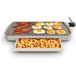 bella 10" x 20" Electric Griddle with Warming Tray, EverGood Ceramic Nonstick Coating & Removable Temperature Probe, Dishwasher-Safe Drip Tray & Cool Touch Handles, 1500 Watt, Oatmilk