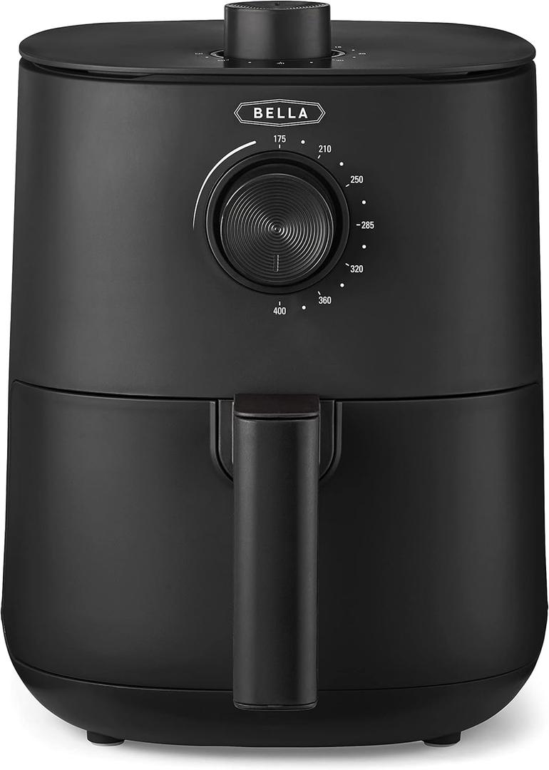 BELLA 2.9QT Manual Air Fryer, No Pre-Heat Needed, No-Oil Frying, Fast Healthy Evenly Cooked Meal Every Time, Removeable Dishwasher Safe Non Stick Pan and Crisping Tray for Easy Clean Up, Matte Black