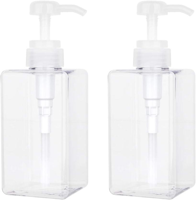 Pump Bottle, Refillable Plastic Empty Lotion Soap Dispenser Liquid Container for Bathroom Shampoo and Body Wash, 15oz/450ml Clear 2 Pack