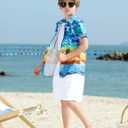 westwolf Little Big Boys Hawaiian Shirts Button Down Short Sleeve Tops Hawaiian Shirt for Kids 3-14T (7-8 Years, 02 Blue Palm)