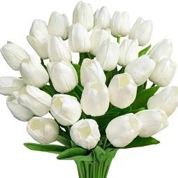 40Pcs White 13.8Inch Artificial Tulips Flowers for Decoration,Wedding Home Decoration
