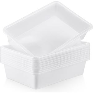 Hoteam 10 Pcs Flat Storage Organizer Tray Bin Letter Size Paper Tray for Classroom Plastic Stackable File Organizer for School Office Teacher Book Organization White, 13.78 x 9.84 x 3.15 Inch