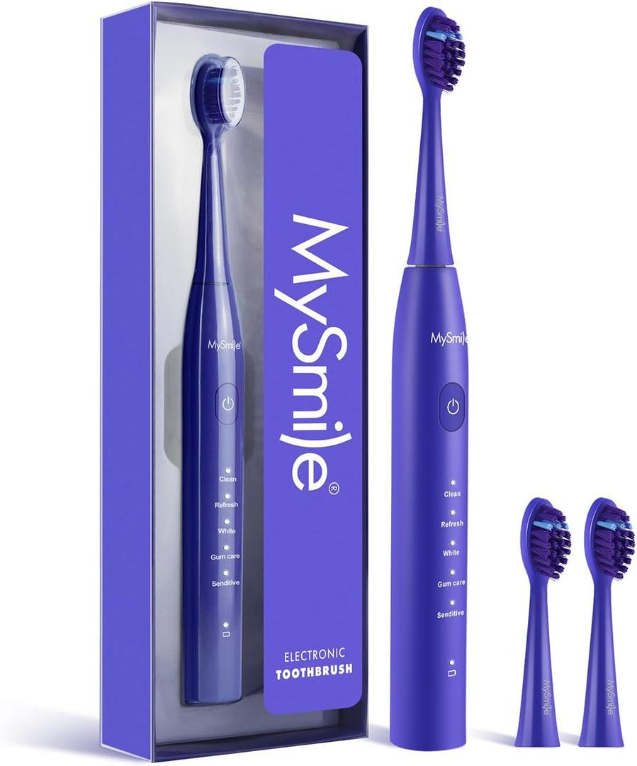 MySmile DY156 Electric Toothbrush for Adults, Rechargeable Sonic Battery Toothbrush Portable with 3 Brush Heads, 2 Mins 5 Modes Smart Timer, 45000VPM, One Charge for 60 Days (Blue)