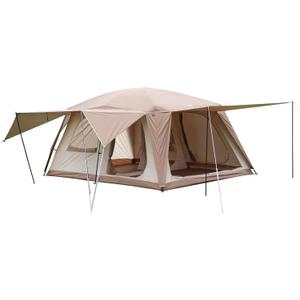 Vidalido 8-10 Person Camping Tent with 3 Door 2 Room Large Family Cabin Tents, Double Layer Waterproof Portable Glamping Tent, Big Tents for Outdoor Picnic Camping Hiking and Family Gathering (Light Brown (upgrade))