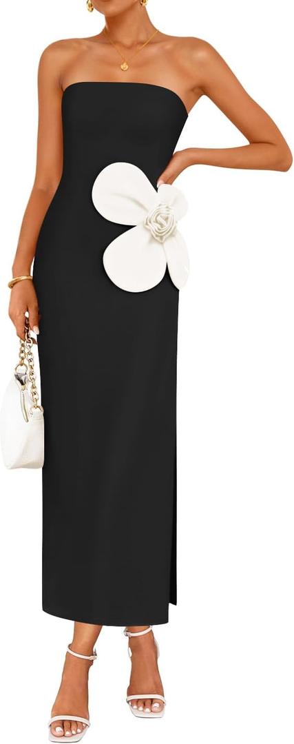ZESICA Women's Summer Strapless Bodycon Maxi Dress 2025 Ribbed Knit Backless Floral Tube Cocktail Party Long Dresses (Medium, Black) ZESICA Women's Summer Strapless Bodycon Maxi Dress 2025 Ribbed Knit Backless Floral Tube Cocktail Party Long Dresses (Medium, Black)