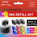 275XL 276XL Ink Refill Kit for Canon 275 and 276 Ink Cartridges for Canon PIXMA TS3722 TR4700 TR4720 TR4722 TS3522 TS3500 TS3520 TS3700 TS3720, 9 Pack (3BK/2C/2M/2Y)