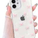 2 x NITITOP Compatible with iPhone 11 Case Clear Cute Sparkly 3D Bow Bling Glitter Bowknot for Women Girls Ultra Slim Anti-Yellow Protective Phone Cover - Pink