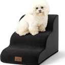 Dog Stairs for Small Dogs 15.7" H, Curved Dog Step for Puppy, Older Cat, Medium Pet Ramp for Sofa, Couch or Chair, Ladder with High Density Foam, 3 Step, 15.7x22.4x15.7 inch, Black