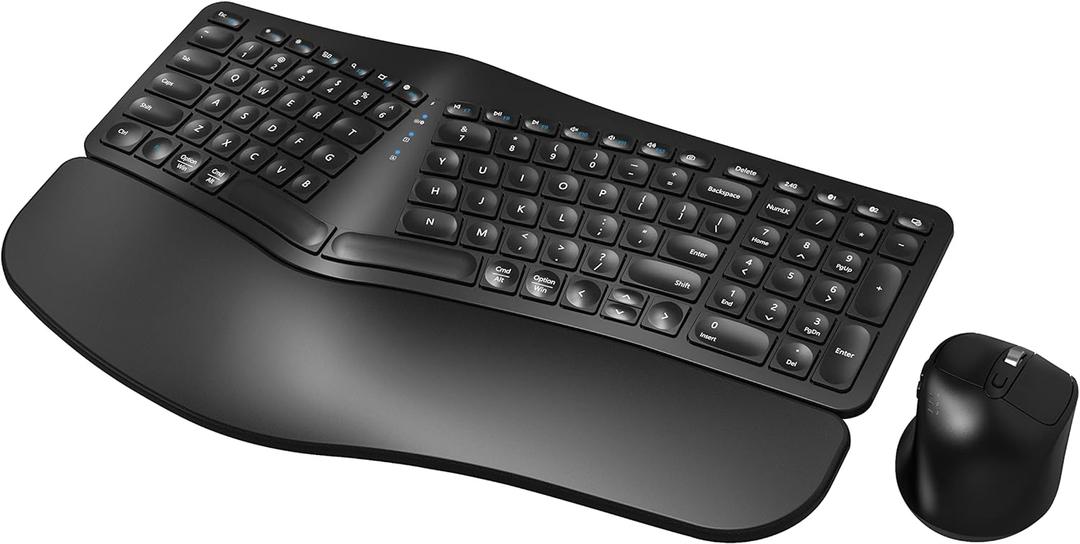 MK960 Ergonomic Wireless Keyboard Mouse Combo, Bluetooth/2.4G Split Design Keyboard with Palm Rest and 4 Level DPI Adjustable Wireless Mouse Multi-Device, Rechargeable, for Windows/Mac/Android (Black)