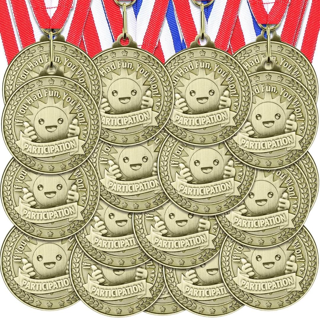 12 Pcs Participant Award Medal with Neck Ribbon 2 Inches Metal Participation Medals Trophy for Adults Sports Competition Tournaments Event Team Prize Party Favors Decor
