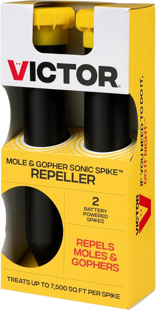 Victor Mole and Gopher Sonic Spike - Outdoor Mole and Gopher Repellent - M9012 - Chemical Free Solution - 2 Pack Sonic Spikes
