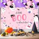 MEHOFOND Halloween Little Boo Baby Shower Decorations for Girl, a Little Boo is Almost Due Baby Shower Banner Decorations, Pink Black Purple Balloon Garland Kit, Ghost Pumpkin Halloween Party Decor (Pinlk)
