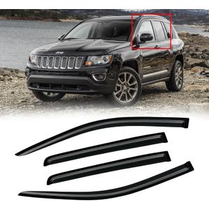 Window Visor for 2007-2016 Jeep Compass, Out-Channel Rain Guards Shields Vent Deflector Shade Wind Dark Smoke 2008 2009 2010 2011 2012 2013, Tape-On Outside-Mount, 4PCS