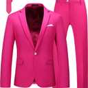MOGU Men's Slim Fit 2-Piece Tuxedo Suit One-Button Jacket & Pants Set for Wedding, Prom, and Formal Events (44, Hot Pink)