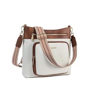Telena Hobo Bags for Women Leather Purses Crossbody Bag Multi Pockets Large Shoulder Bags with Adjustable Strap Beige and Brown