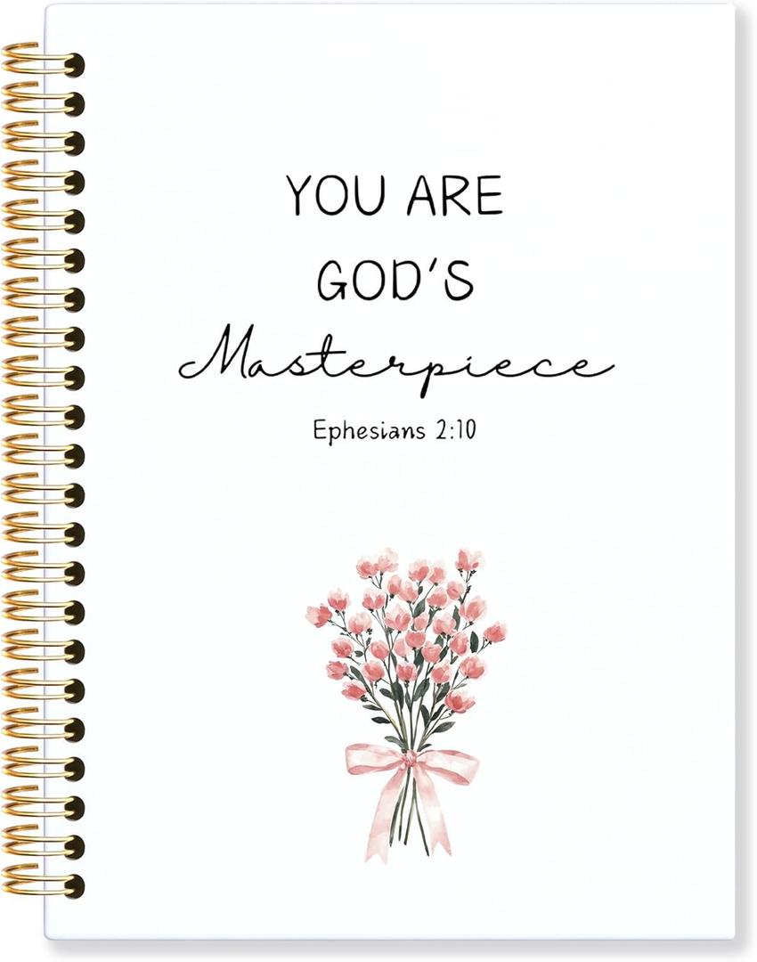 Pink Floral Christian Spiral Notebook, Ephesians 2:10 Bible Verse Journal, Religious Scripture Journals for Writing, Bible Notebooks for Note Taking, Church Notes Journal, 5.5x8.3 Inch