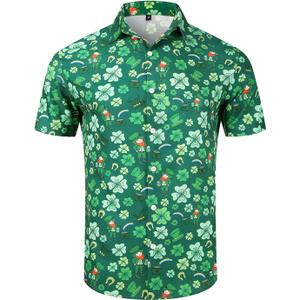 Mens St. Patrick's Day Shirt Hawaiian Shirts for Women Irish Clover Printed Casual Short Sleeve Summer Beach Top Costume (Green, XXL)