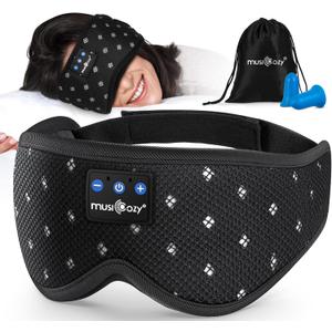 MUSICOZY Bluetooth Sleep Headphones for Side Sleepers, Wireless Headphones with Ultra-Thin Speakers in Comfortable Eye Headphone for Sleeping, Travel, Workout(Mesh Black)