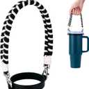 Water Bottle Handle, Hand-Woven Lanyards Silicone Water Bottle Sling, Carrier, Holder with Strap Compatible 8-40oz Stanley Cup Hydroflask Bottle Accessories-Black