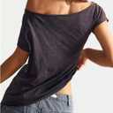 RoseSeek Women's Off The Shoulder Graphic Tees Washed Crop Tops Short Sleeve T Shirts (L)