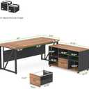 Tribesigns 63 inches Executive Desk and 47" lateral File Cabinet, L-Shaped Computer Desk Home Office Business Furniture with Drawers and Storage Shelves, Office Table,Brown and Black