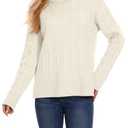 ZANZEA Turtleneck Sweater Women Long Sleeve Oversized Pullover Spilt Hem Chunky Cable Knit Jumper Fall Sweaters 2024 Light Beige X-Large